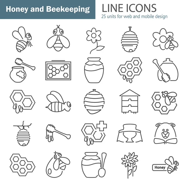 Icone di progettazione linea apicoltura impostate per il web e il design mobile — Vettoriale Stock