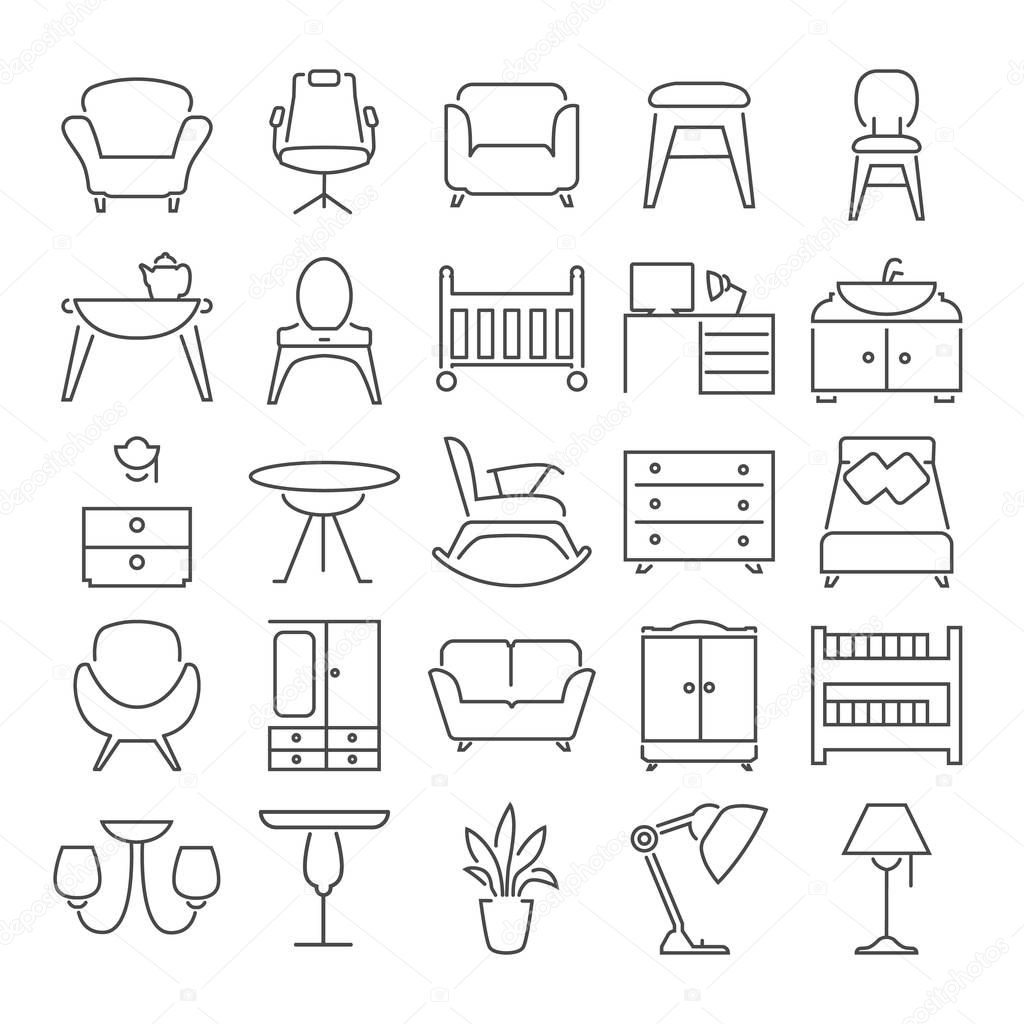 Furniture line design icons set for web and mobile design