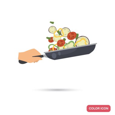 Sebze bir kızartma tavası renk düz resimde kızartma işlemi