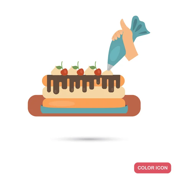 蛋糕奶油装饰颜色平面图标 — 图库矢量图片