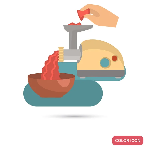 Moagem de carne em um moedor de carne processo cor plana ilustração —  Vetores de Stock