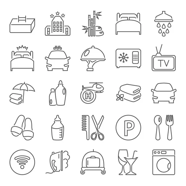 Conjunto de iconos de línea de servicio hotelero para diseño web y móvil — Vector de stock