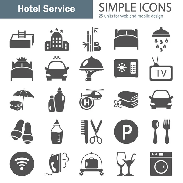 Conjunto de iconos simples de servicio hotelero para diseño web y móvil — Vector de stock