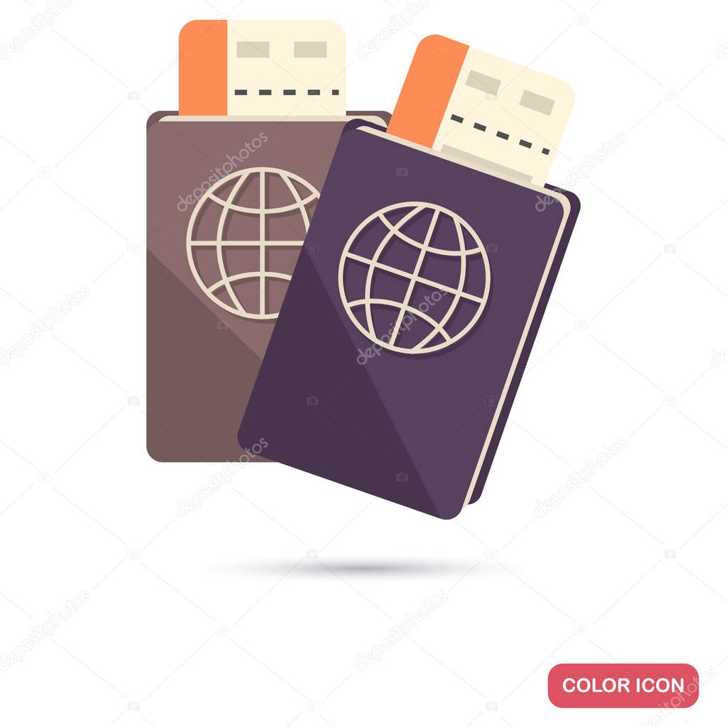 Passport with boarding passes color flat icon