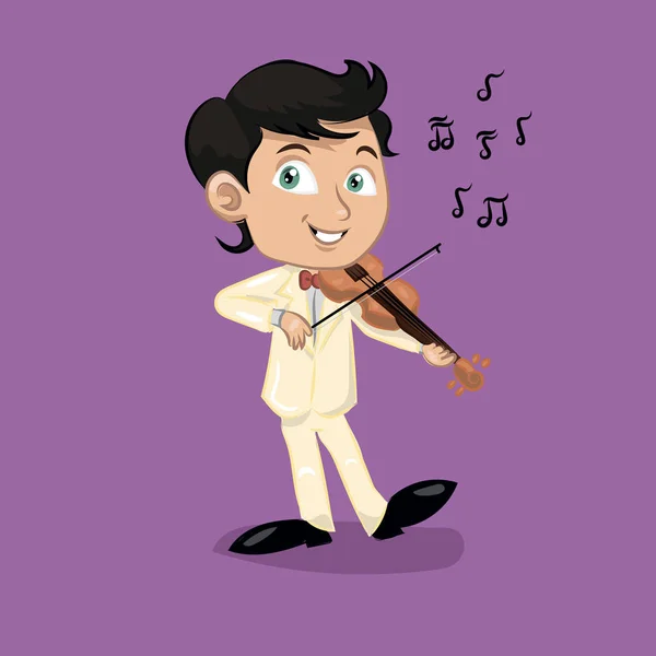 Violinist boy in suit with violin — Stock Vector