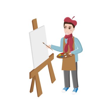 ressam fırçası, palet ve kolaylığı ile