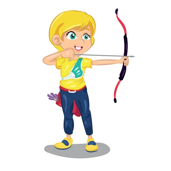 Arquero chica con arco — Vector de stock