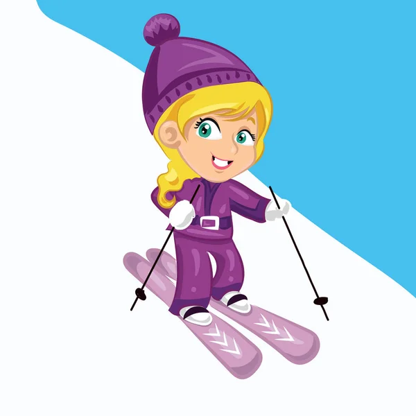 Esquiador menina esqui — Vetor de Stock