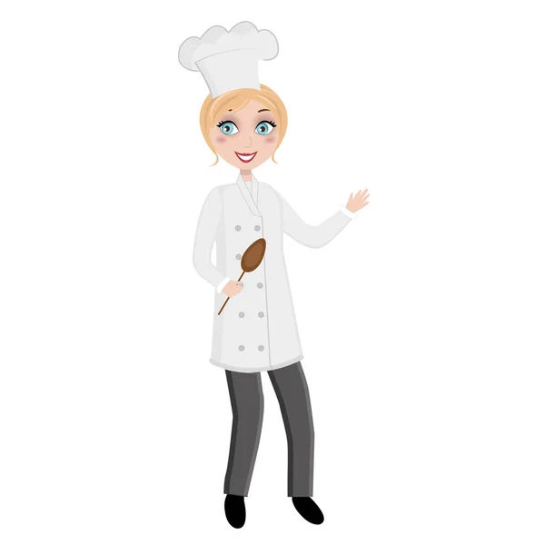 Cozinhe mulher chef com colher — Vetor de Stock