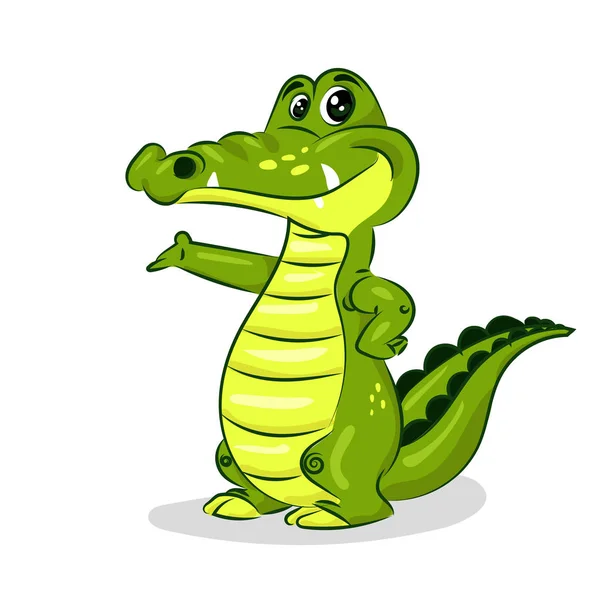 Green cartoon crocodile at the white background — Stock Vector