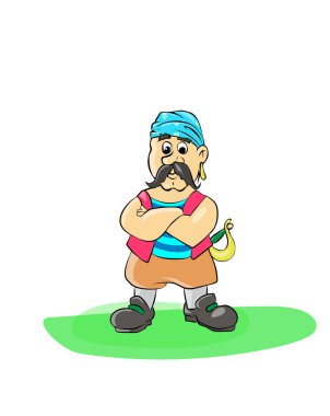 ciddi korsan adam saber ile mavi kafa bandı