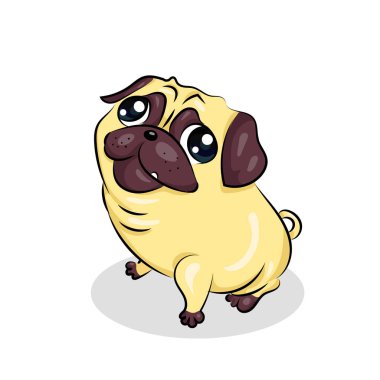 Beyaz arka plan, karikatür şirin komik vektör pug köpek