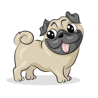 Beyaz arka plan, karikatür şirin komik vektör pug köpek