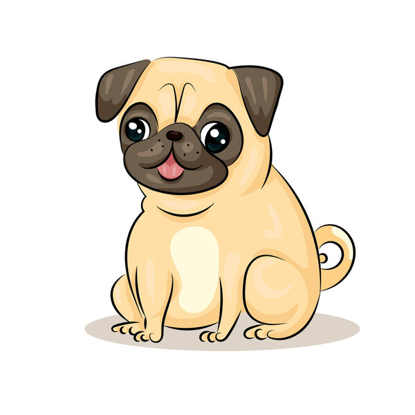 cartoon cute funny vector pug dog at the white background
