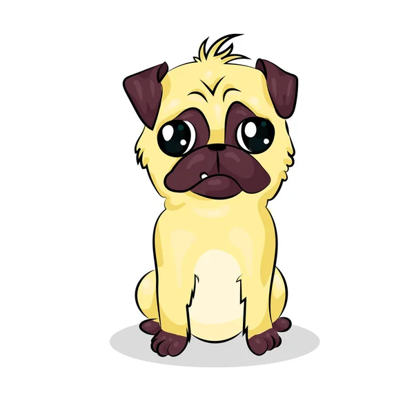 Desenho animado bonito engraçado vetor pug cão no fundo branco — Vetor de Stock