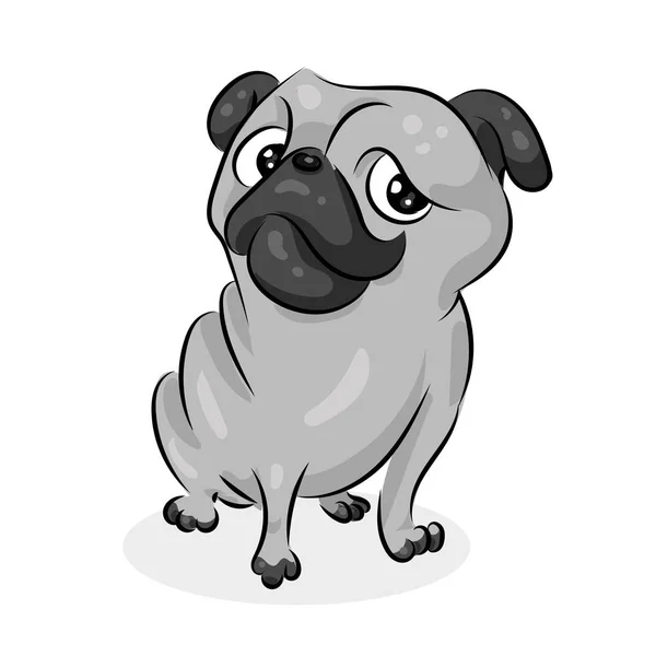 Desenho animado bonito engraçado vetor pug cão no fundo branco — Vetor de Stock