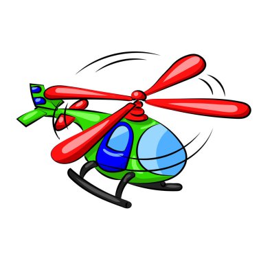 Çocuk yeşil çizgi film helikopter kırmızı pervane ile