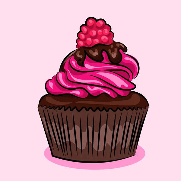 Cupcake à la crème et framboises isolé au fond blanc — Image vectorielle