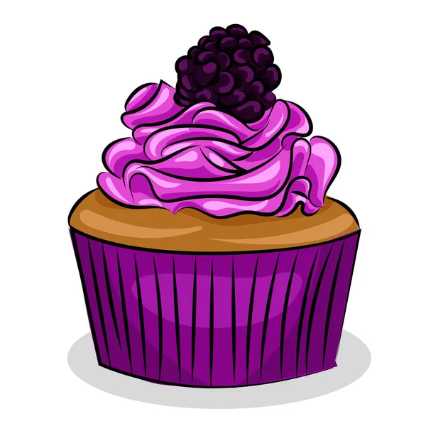 Cupcake viola con crema isolata sullo sfondo bianco — Vettoriale Stock