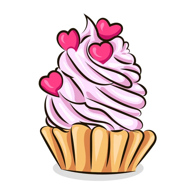 Cupcake mit Sahne und isoliert auf dem weißen Hintergrund — Stockvektor