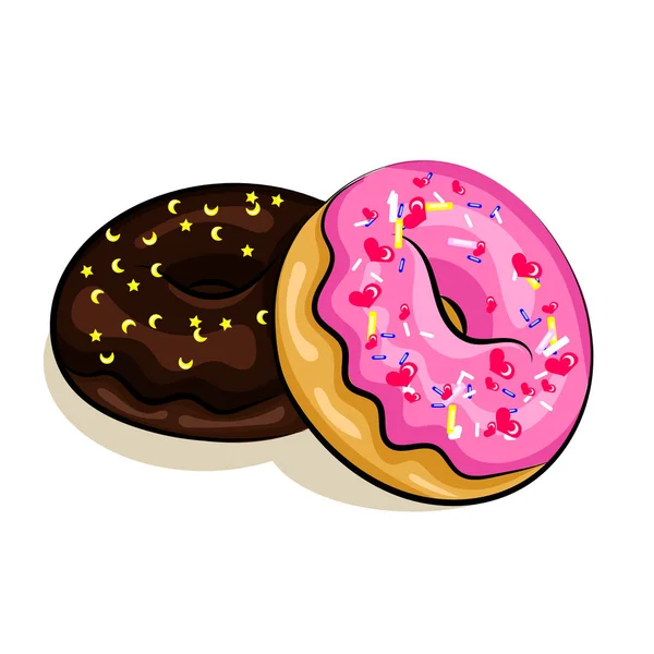 Donuts with chocolate and frosting isolated at the white background — Stock Vector