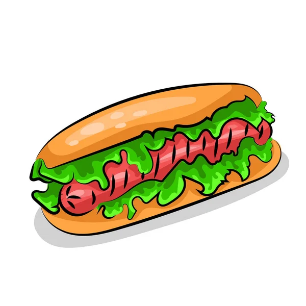 Hot dog à la moutarde, ketchup et légumes — Image vectorielle