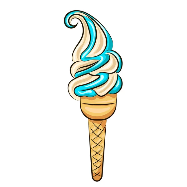 白い背景で分離したワッフル コーンのアイスクリーム — ストックベクタ
