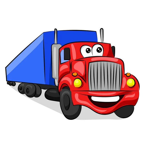Grande divertente camion cabina rossa con occhi e bocca — Vettoriale Stock