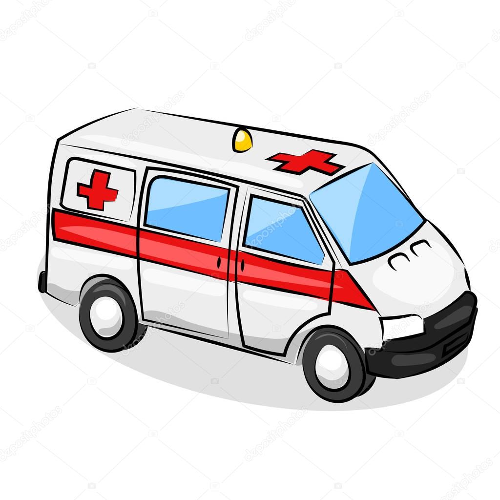 ambulance with red cross isolated at the white background