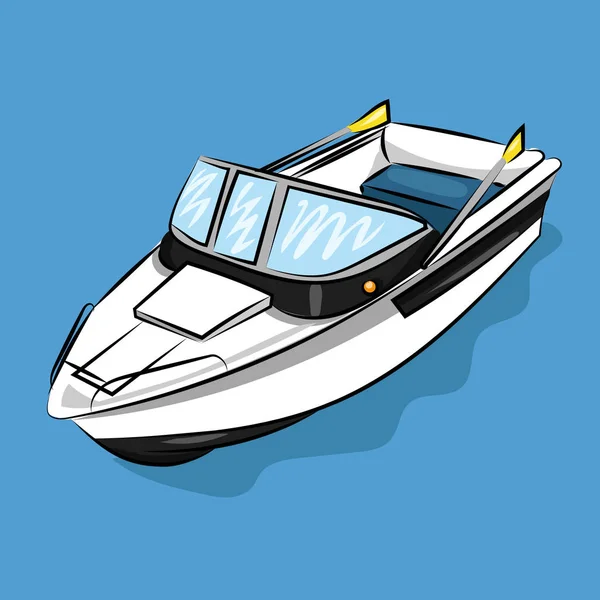 Barco a motor branco e azul — Vetor de Stock