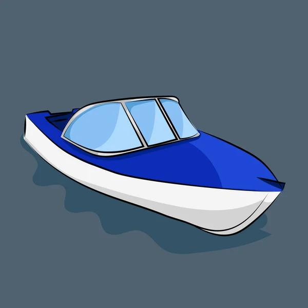Barco a motor azul y blanco — Vector de stock