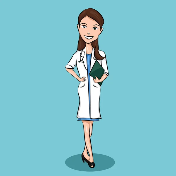 Doctor vestido con bloc de notas y fonendoscopio — Vector de stock