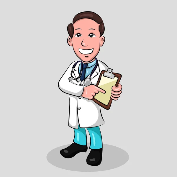 Doctor vestido con bloc de notas y fonendoscopio — Vector de stock