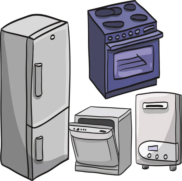 Sammlung von Kühlschrank Backofen Geschirrspüler Boiler — Stockvektor