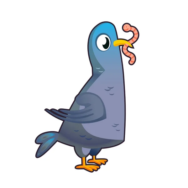 Modrý pták holubice držet růžový červ v zobáku — Stockový vektor
