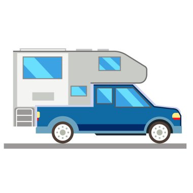 Mavi karavan karavan kamyonu beyaz arka planda izole edilmiş.