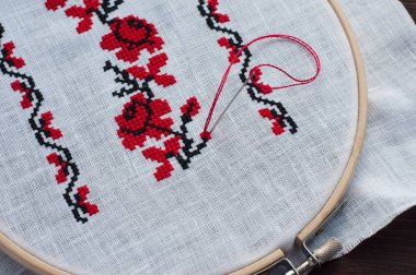 geleneksel halk Çapraz dikiş çiçek desenli ahşap bir çember içinde