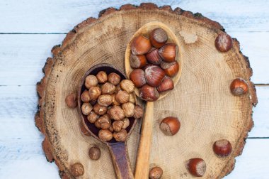 fındık, fındık bir tahta kaşık içinde