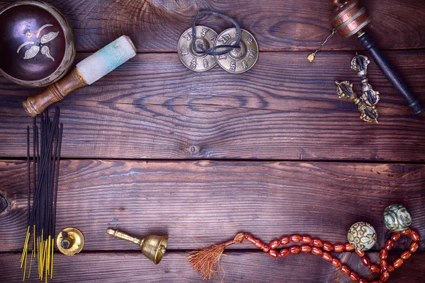 A meditáció, tibeti hangszerek — Stock Fotó