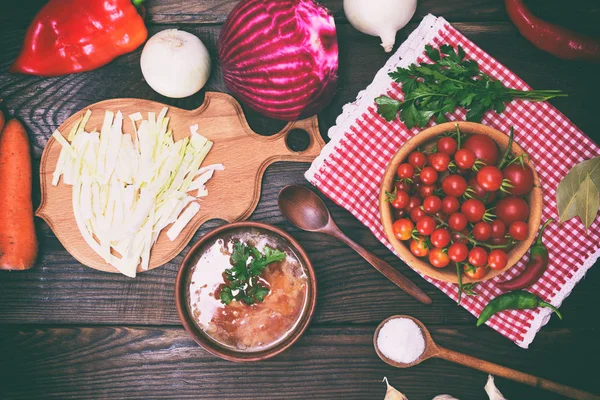 geleneksel Ukrayna pancar çorbası bir kahverengi kil çanağı 