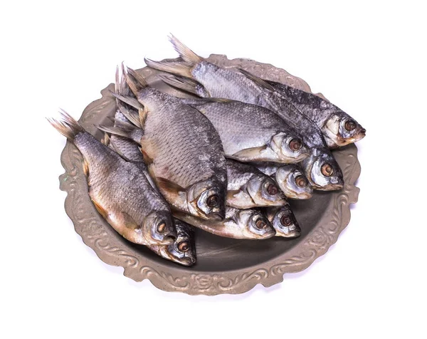 Ikan mentah ram di atas piring besi — Stok Foto
