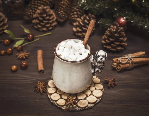 Heiße Schokolade mit weißem Marshmallow — Stockfoto