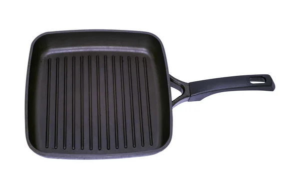 Empty black square grill pan with handle — Stock Photo, Image