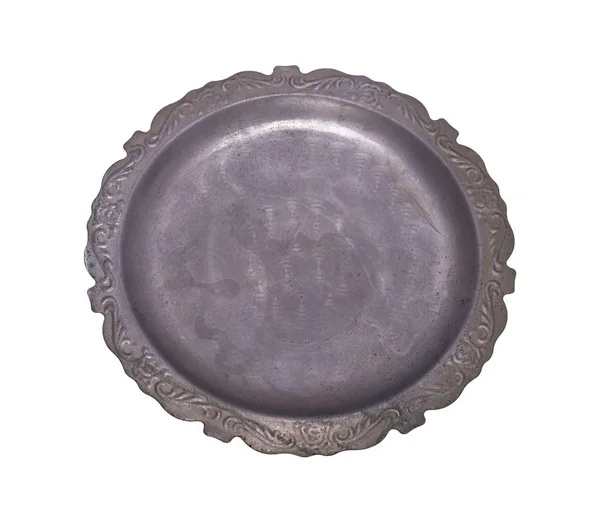 Vazio redondo velho prato de alumínio — Fotografia de Stock