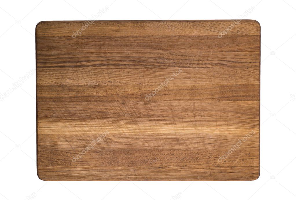 old wooden kitchen cutting board isolated on white background