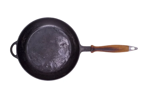 Old black round cast-iron frying pa — Stock Photo, Image