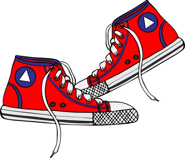 Ένα ζευγάρι αθλητικά παπούτσια κόκκινο ύφασμα, ζωγραφισμένο στο χέρι — Διανυσματικό Αρχείο