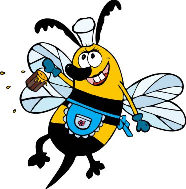 neşeli çizgi film arı bal dolu bir kova ile 