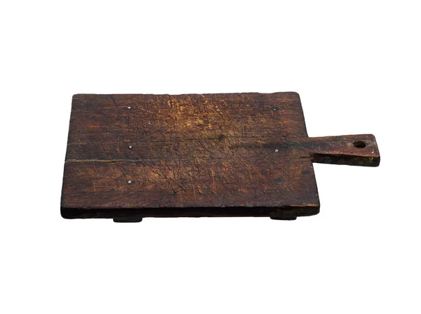 Placa de corte de cozinha marrom muito velho com suporte — Fotografia de Stock