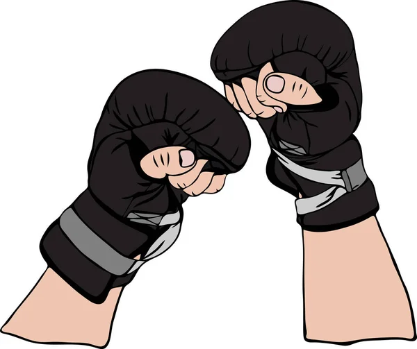 Manos masculinas en cuero negro guantes de boxeo retro — Vector de stock